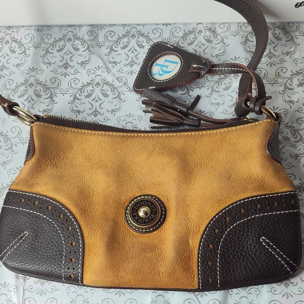 Dooney & Bourke Brown and Tan Leather Shoulder Bag Purse 11-1/2" x 6-1/2"